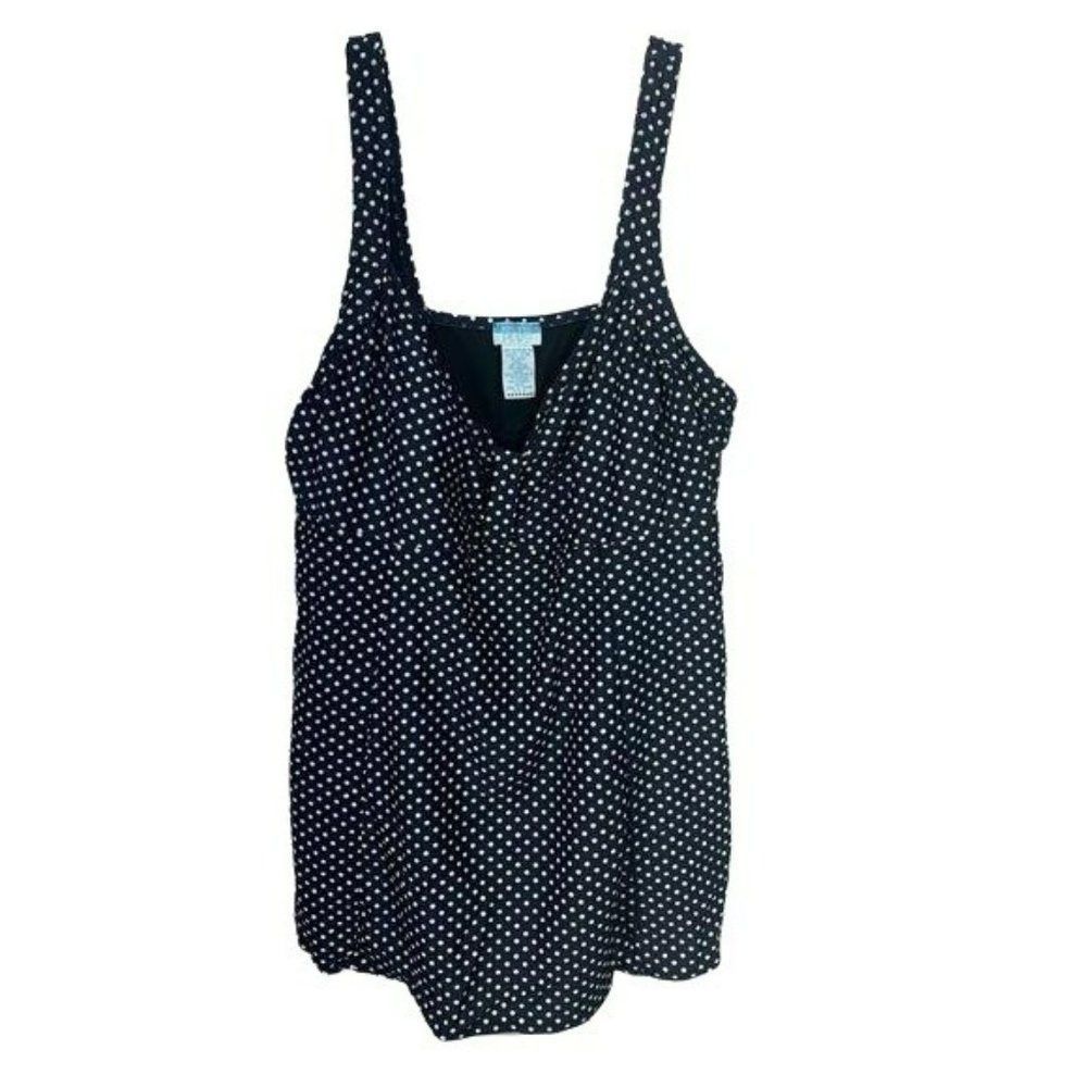 Resort Plus Size 22W Navy Polka Dot One Piece Bathing Suit Swimwear‎